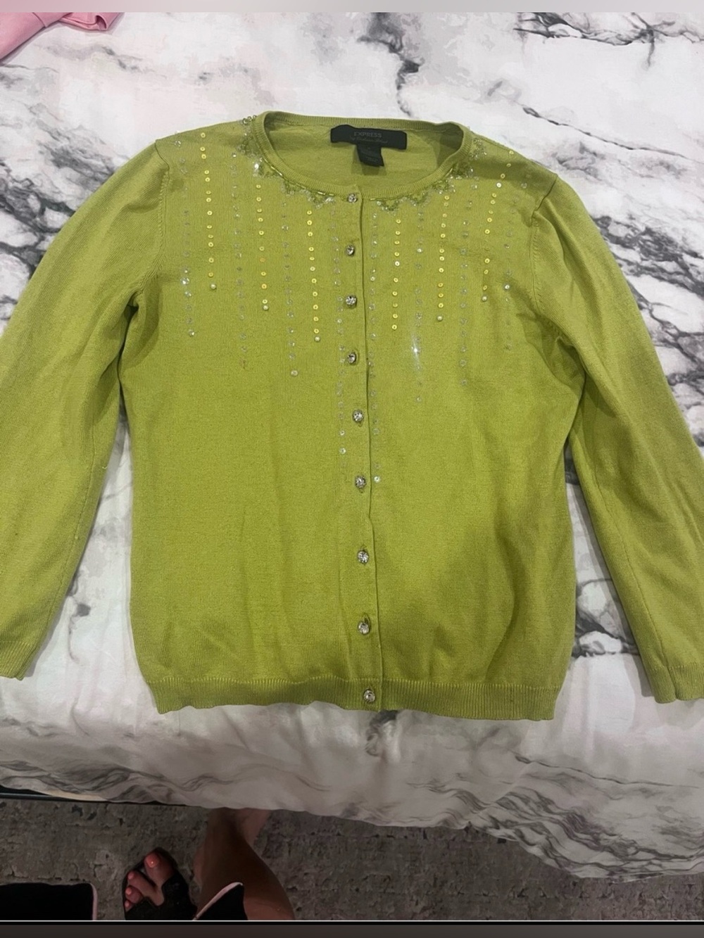 Express Lime Green Sequin Cardigan